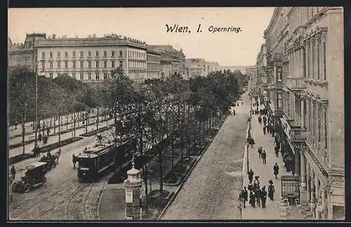 AK Wien I., Opernring mit Strassenbahn aus der Vogelschau