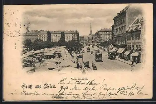 AK Wien, Naschmarkt mit Strassenbahnen