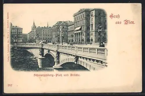 AK Wien, Schwarzenberg-Platz mit Denkmal und Brücke