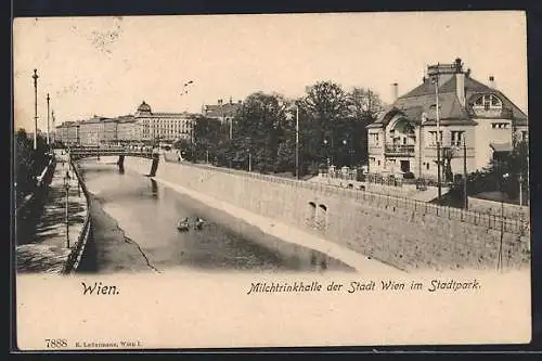 AK Wien, Milchtrinkhalle im Stadtpark mit Gewässer