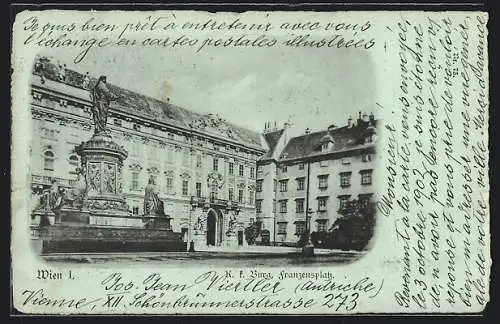 Mondschein-AK Wien, K. k. Burg, Franzensplatz, mit Denkmal