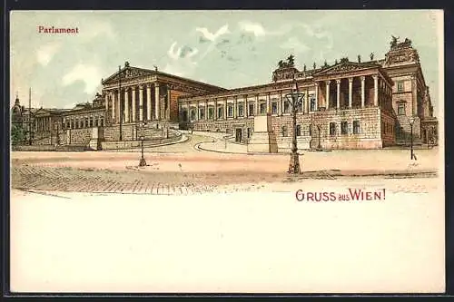 Lithographie Wien, Blick auf das Parlamentsgebäude