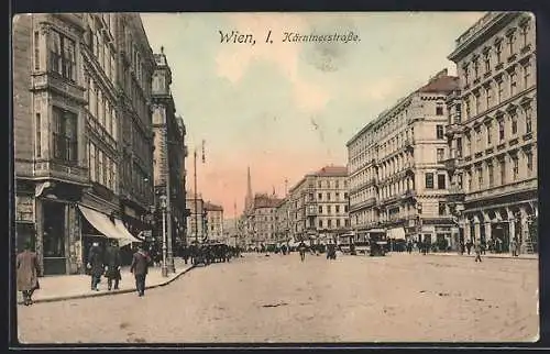 AK Wien, Kärntnerstrasse mit Blick zum Kirchturm