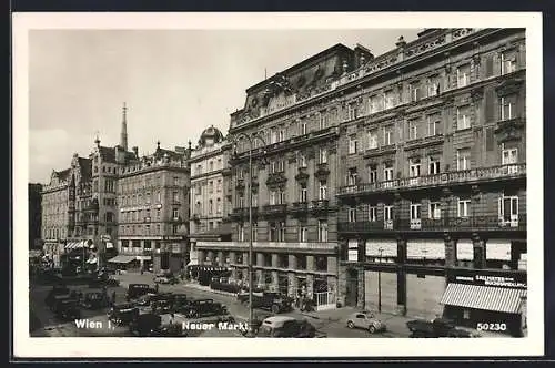 AK Wien, Neuer Markt aus der Vogelschau, mit Sallmayersche Buchhandlung