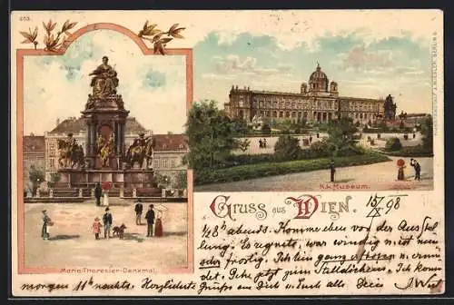 Lithographie Wien, Maria-Theresien-Denkmal, K. k. Museum