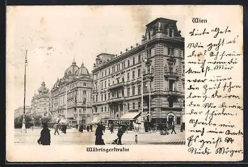 AK Wien, Währingerstrasse mit Passanten und Geschäften