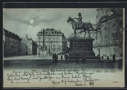 Mondschein-AK Wien, Am Hof, Reiterstatue mit Passanten