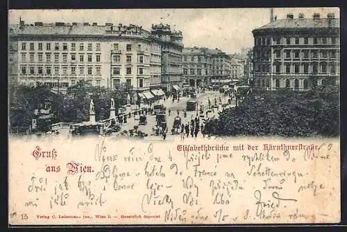 AK Wien, Elisabethbrücke mit der Kärntnerstrasse