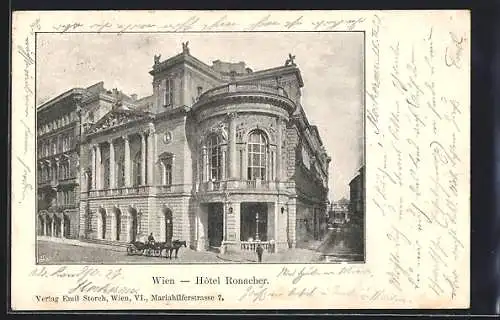 AK Wien, Hotel Ronacher mit Kutsche