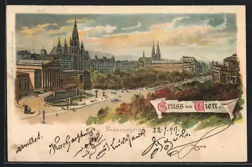 Lithographie Wien, Blick über den Franzensring