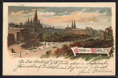 Lithographie Wien, Blick über den Franzensring