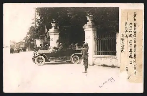 Foto-AK Kaiser Karl I. von Österreich im Auto, salutierende Wachtposten