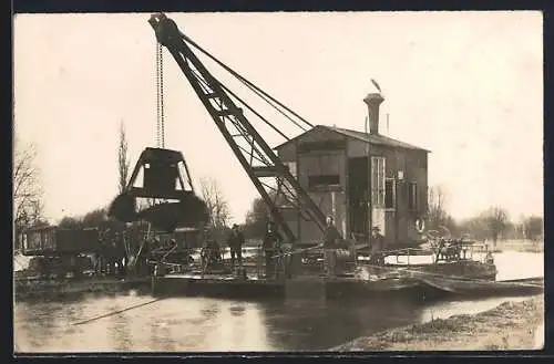 Foto-AK Schiffsbagger bei der Arbeit, um 1910