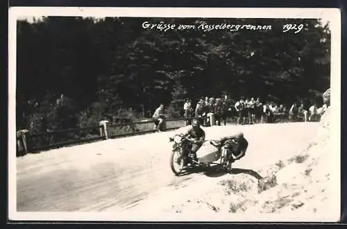 AK Motorrad mit Beiwagen beim Kesselbergrennen 1929