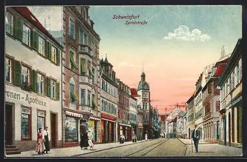 AK Schweinfurt, Spitalstrasse mit Kronen-Apotheke