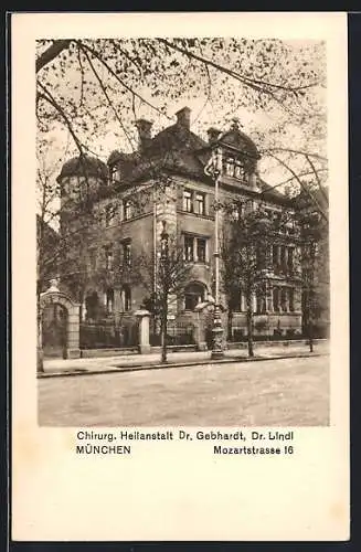 AK München, Chirurg. Heilanstalt Dr. Gebhardt und Dr. Lindl, Mozartstrasse 16