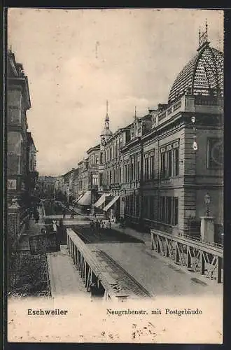 AK Eschweiler, Neugrabenstrasse mit Postgebäude