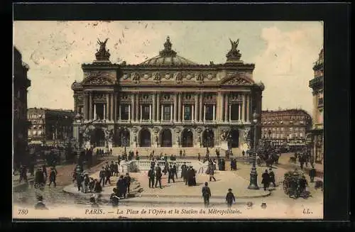 AK Paris, La Place de l`Opéra Garnier et la Station du Metropolitain