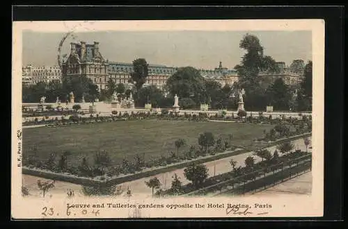 AK Paris, Louvre and Tuileries gardens opposite the Hotel Regina