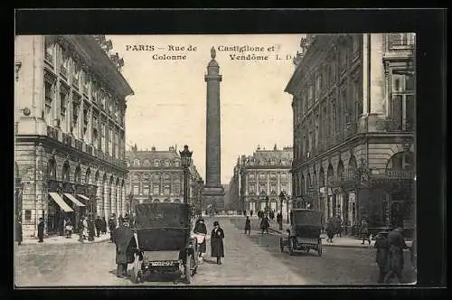 AK Paris, Rue Castiglione et Colonne Vendôme