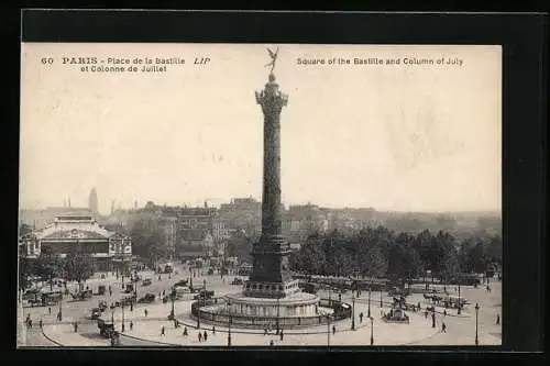 AK Paris, Place de la Bastille et Colonne de Juillet