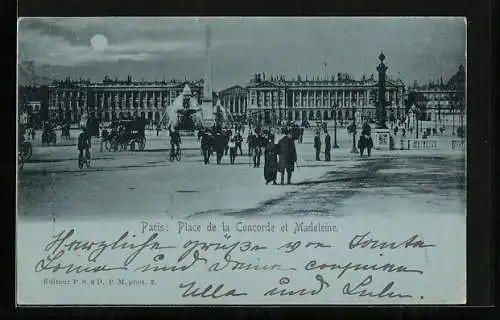 Mondschein-AK Paris, Place de la Concorde et Madeleine