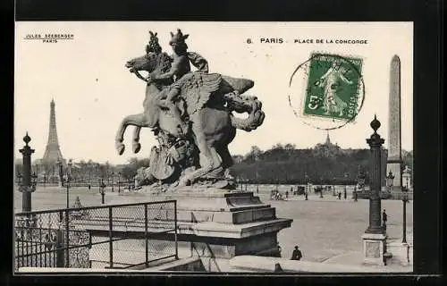 AK Paris, Place de la Concorde, Partie mit Reiterstandbild