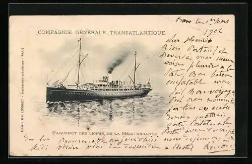 AK Compagnie Générale Transatlantique, Paquebot des Lignes de la Mediteranée