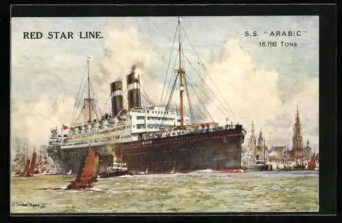 Künstler-AK Passagierschiff S. S. Arabic läuft in den Hafen ein, Red Star Line