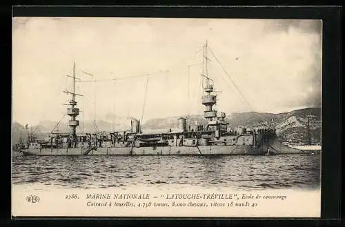 AK Cuirassé à tourelles Latouche-Tréville, Ecole de canonnage, Marine Nationale Francaise