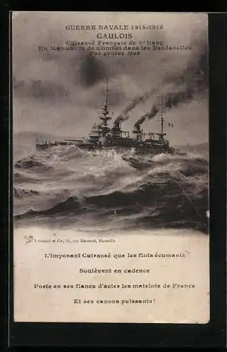 AK Kriegsschiff Gaulois, Cuirassé Francais de 1er Rang en manoeuvre de combat