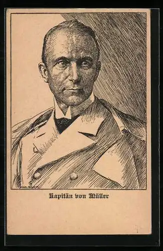 Künstler-AK Kapitän von Müller in Uniform