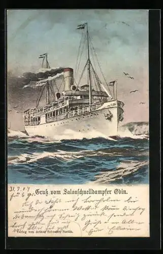 AK Passagierschiff Salonschnelldampfer Odin auf See