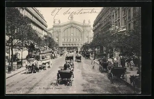 AK Paris, La Gare du Nord, Le Boulevard Denain