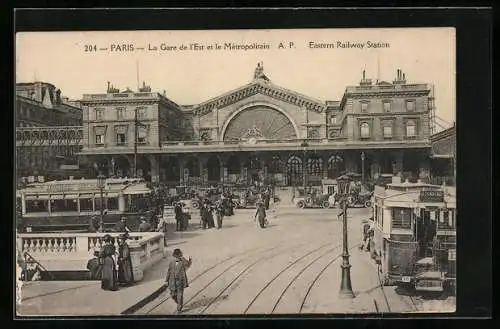 AK Paris, La Gare de l`Est et le Métropolitain, Ostbahnhof mit U-Bahntunnel, Strassenbahn & Bus