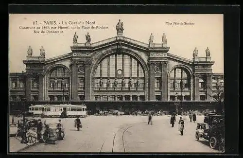 AK Paris, La Gare du Nord, Strassenbahn