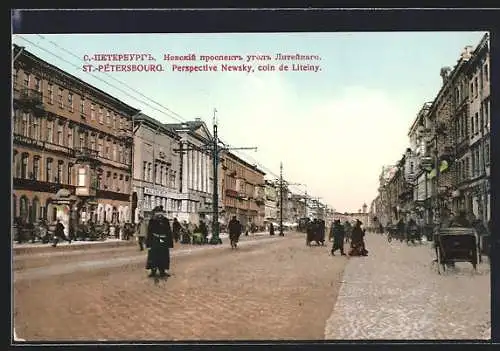 AK St.-Petersbourg, Perspective Newsky, coin de Liteiny