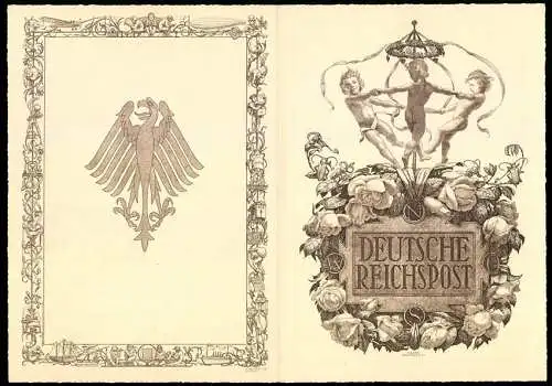 Telegramm Deutsche Reichspost, 1929, Reichsadler und Engel mit Blumenornamenten, Entwurf Hanns Bastanier