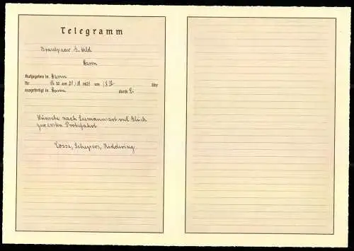 Telegramm Deutsche Reichspost, 1929, Reichsadler und Engel mit Blumenornamenten, Entwurf Hanns Bastanier