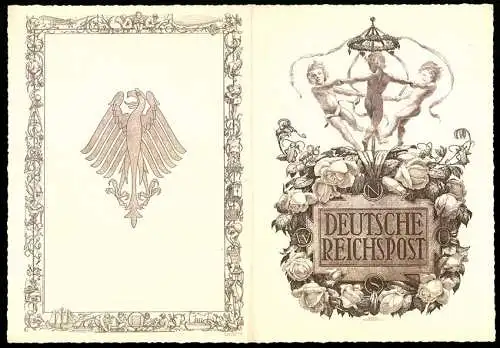 Telegramm Deutsche Reichspost, 1929, kunstvolle Aussengestaltung mit Reichsadler und kindlichen Figuren in Blumenornament