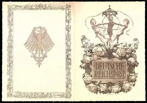 Telegramm Deutsche Reichspost, 1929, Reichsadler und Putten mit Girlanden auf Aussenseiten, Entwurf Hanns Bastanier