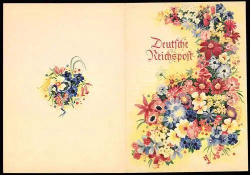 Telegramm Deutsche Reichspost, 1940, Bunte Blumenillustrationen auf Aussenseiten, Entwurf Meerwald