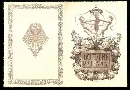 Telegramm Deutsche Reichspost, 1929, Mit Reichsadler und Blumenmotiven verziert, tanzende Kinder, Entwurf Hanns Bastanie