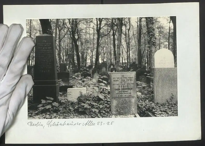 12 Fotografien unbekannter Fotograf, Ansicht Berlin, jüdischer Friedhof Schönhauser Allee 23-25, Post mortem, Grab 0