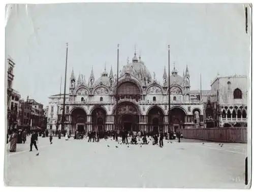 Fotografie Th. Jürgens, Ansicht Venedig, Blick nach der Markuskirche mit Vorplatz und Tauben