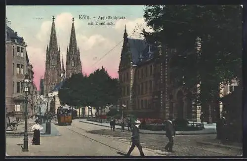 AK Köln, Appellhofplatz mit Domblick und Strassenbahn