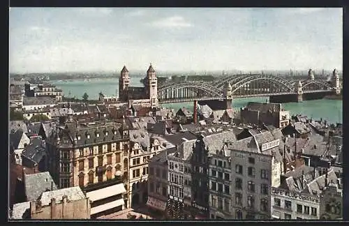 AK Köln, Blick vom Rathausturm auf die Hohenzollernbrücke