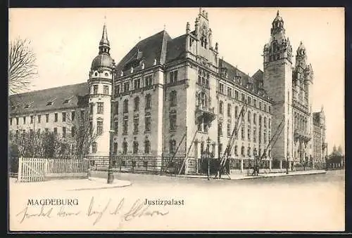 AK Magdeburg, Justizpalast mit Strassenpartie