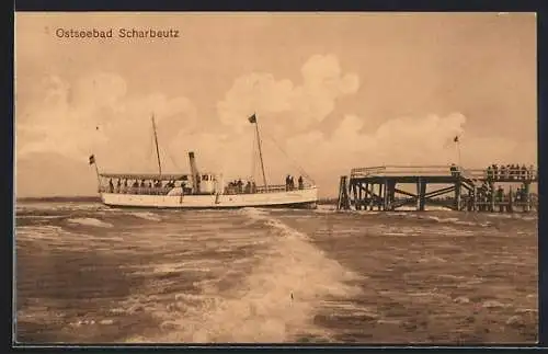 AK Scharbeutz, Ostseebad, Strand mit Dampfer