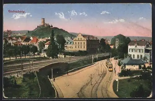 AK Godesberg, Strassenbahn an der Haltestelle